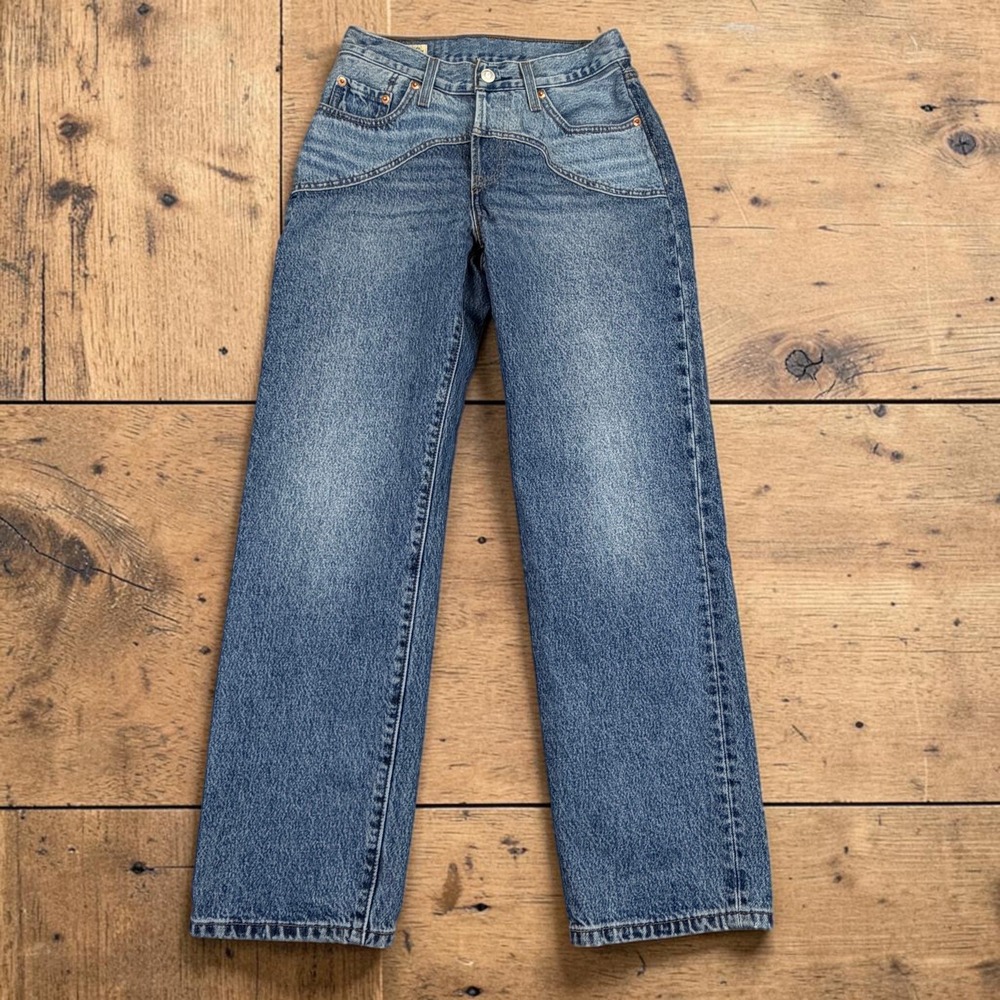 Levi's 501 90's Premium Jeans Women W24 Blue Two-Toned Western Yoke Straight Leg